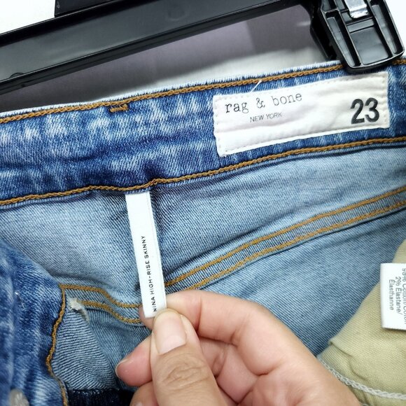 Rag & Bone Distress Skinny Jeans Size 23 Nina High Rise Drop Raw Hem Denim - Picture 7 of 14